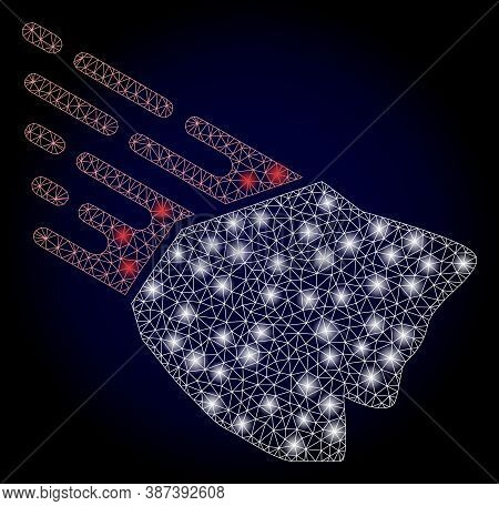 Glare Mesh Polygonal Falling Rock Stone With Glowing Spots. Illuminated Vector Constellation Created