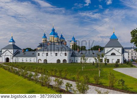 Konevsky Monastery on Konevets Island on Lake Ladoga - Russia - architecture background