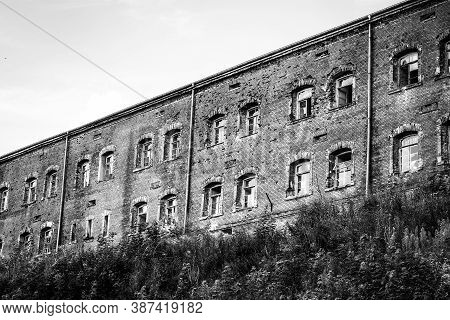 Red Brick Barracks Building Within The Modlin Fortress Is One Of The Longest Buildings In Europe, Bl