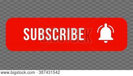 Subscribe - Button Red Color With Handon Transparent Background. Vector Illustration.