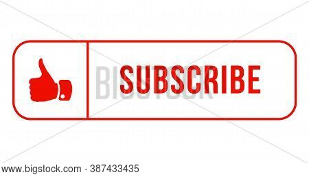 Subscribe - Button Red Color With Handon Transparent Background. Vector Illustration.