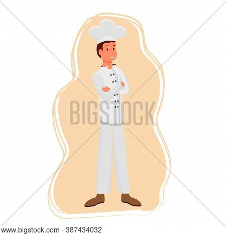 Chef Character In Uniform Standing And Smiling Isolated And Editable Stock Vector Illustration. Vect