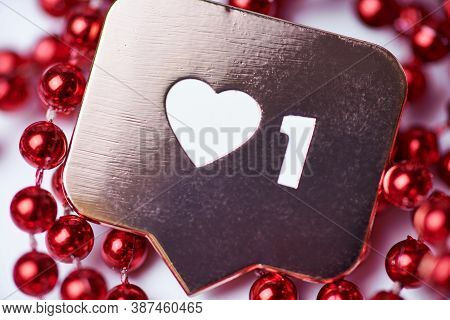 Like Heart Symbol. Like Sign Button, Symbol With Heart And One Digit. Social Media Network Marketing