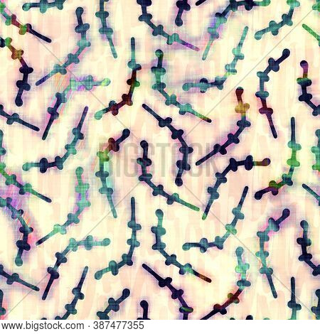 Blurry Rainbow Glitch Artistic Foliage Texture Background. Irregular Bleeding Watercolor Tie Dye Sea