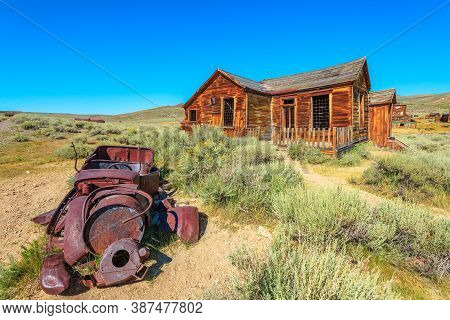United States Of America Bodie State Historic Park. A Californian Ghost Town With Rusty Wreck Of The