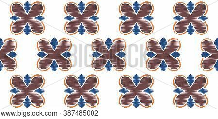 Ikat Colorful Seamless Ornament Pattern. Ethnic Indigo Tite Repeat Background For Textile, Wallpaper