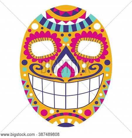 Traditional Dia De Muertos Festical Sugar Skull Stock Vector Illustration. Funny Coloring Mexican Sm