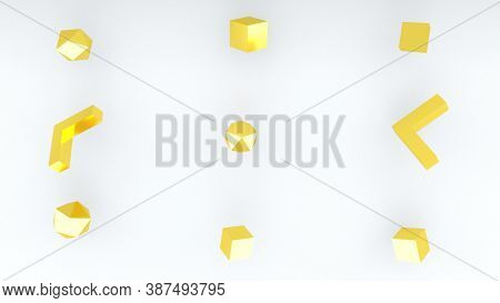 3d Rendering Of Set Of Diffrent Golden Elements. Computer Generated Geometric Background