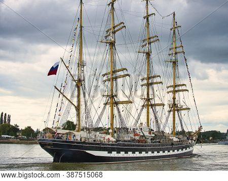 Rouen, France - June Circa, 2019. The Famous Russian Four-masted Schooner Kruzenshtern Sailing Ship 