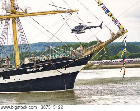 Rouen, France - June Circa, 2019. Part Of The Famous Russian Four-masted Schooner Kruzenshtern Saili