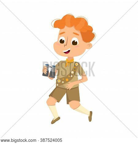 Scout Boy With Binoculars, Cute Scouting Elementary School Child Character In Uniform, Summer Holida