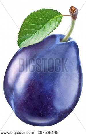 Plum with leaf isolated on a white background. Clipping path.