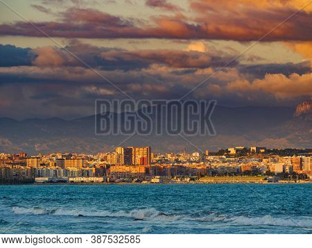 Alicante, Valencia, Spain - December 5, 2019: Mediterranean Coast Seaside Spanish Alacant City On Th