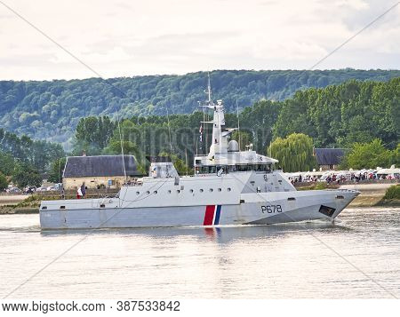 Rouen, France - June Circa, 2019. The Pluvier, Navy Border Patrol Boat On The Seine River For Armada