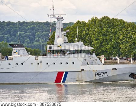 Rouen, France - June Circa, 2019. The Pluvier, Navy Border Patrol Boat On The Seine River For Armada