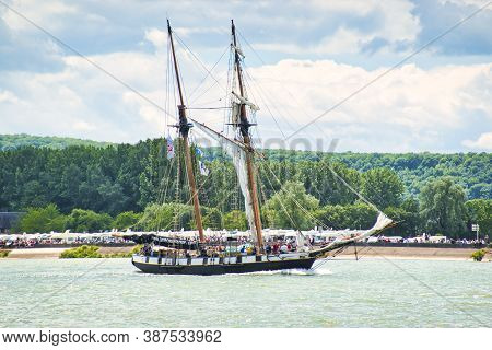Rouen, France - June 8, 2019. La Recouvrance Two Masts Schooner On The Seine For Armada Exhibition G