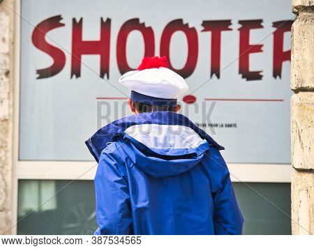 Rouen, France - June Circa, 2019. Unidentified Sailors Parade In Streets At The Festival Of The Navy
