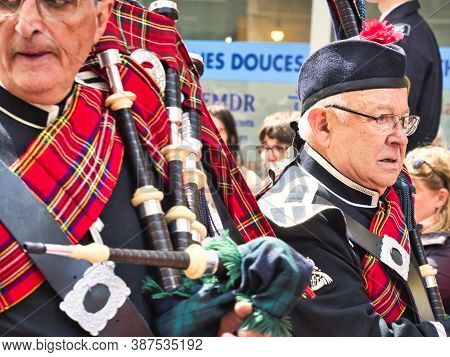 Rouen, France - June Circa, 2019. Unidentified Sailors Parade In Streets At The Festival Of The Navy
