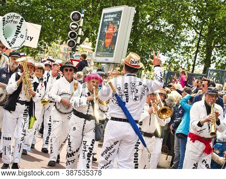 Rouen, France - June Circa, 2019. Unidentified Sailors Parade In Streets At The Festival Of The Navy