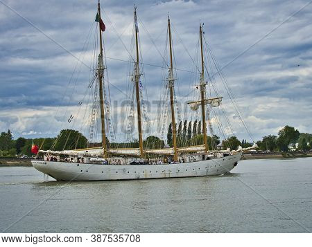 Rouen, France - June Circa, 2019. The Four Masted Ailing Ship Santa Maria Manuela, Ex Portuguese Whi