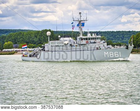 Rouen, France - June Circa, 2019. Naval Minesweeper Urk M861 On The Seine River For Armada Festival.