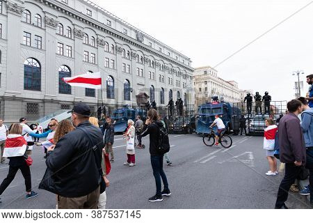 Minsk, Belarus - September 20, 2020: Armored Riot Water Cannon Truck, Equipped With Crowd Control Wa