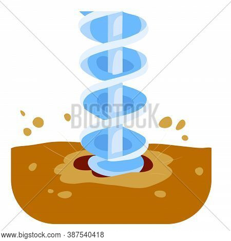 Drill Drills The Ground, Cartoon Illustration, Isolated Object On White Background, Vector, Eps