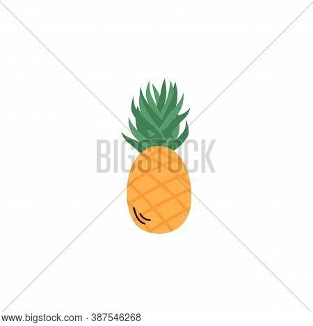 Icon Of A Yellow Unpeeled Uncut Pineapple With Green Leaves. Summer Fruit For A Healthy Lifestyle. F