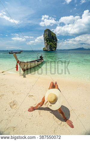 Beautiful Woman at the beach in Poda island  Thailand