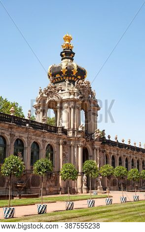 The Crown Gate With Galleries In Zwinger, Palatial Complex In Dresden, Germany. Sunny Summer Day.