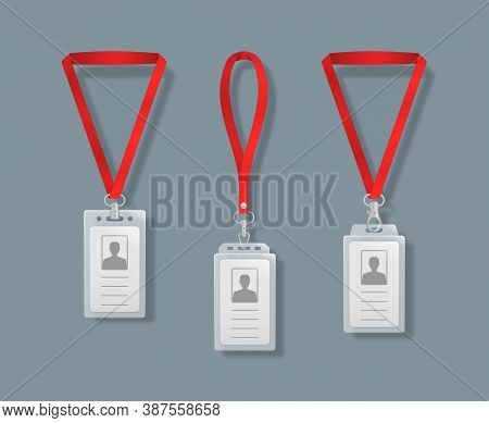 Professional Identification Card Holders With Laces. Blank Plastic Access Badge, Name Tag Holder Wit