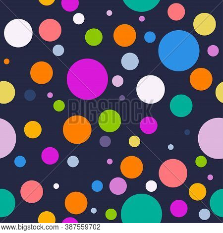 Multi-colored Round Peas Of Different Sizes On A Dark Blue Background. Vector
