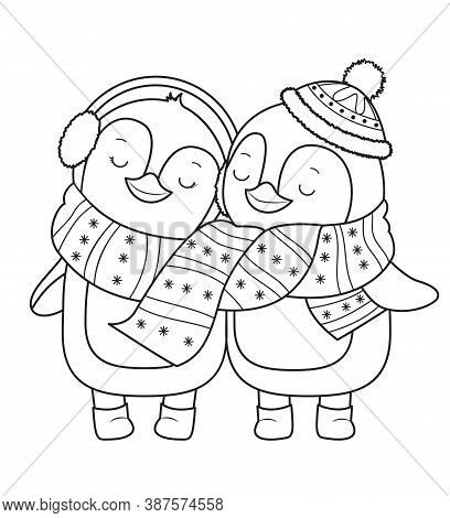 Penguin For Coloring Book.line Art Design For Kids Coloring Page.