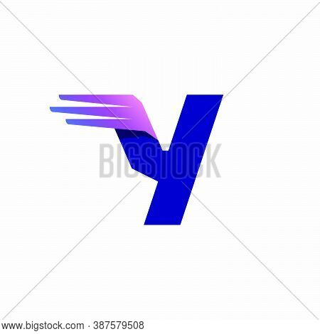 Y Letter Logo With Fast Speed Lines Or Wings. Corporate Branding Identity Design Template With Vivid