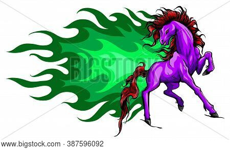 Vector Beautiful Fiery Horse Isolated On White