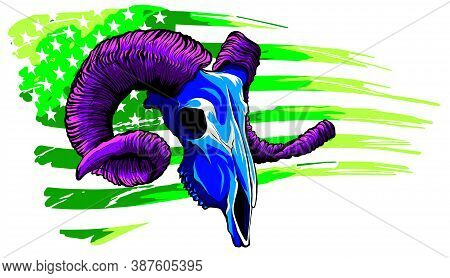 Tattoo And Tshirt Design Black And White Handdrawn Goat Skull Ornament Premium Vector