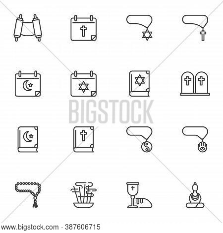 Religion Line Icons Set, Outline Vector Symbol Collection, Linear Style Pictogram Pack. Signs, Logo 