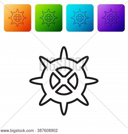 Black Line Bicycle Sprocket Crank Icon Isolated On White Background. Set Icons In Color Square Butto
