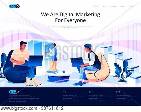 We Are Digital Marketing For Everyone Isometric Landing Page. Business Analytics Isometry Website Pa