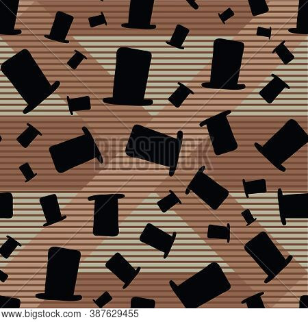 Scattered Top Hats Seamless Vector Pattern. Surface Print Design For Fabrics, Stationery, Textiles, 