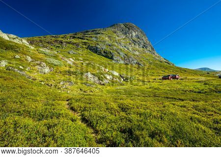Hiking in amazing Jotunheimen National Park in Norway, Synshorn Mountain