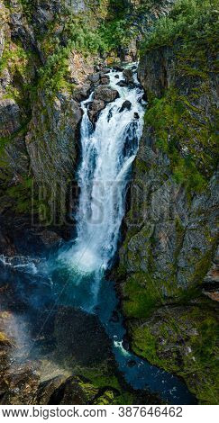 Voringfossen, Norway, the largest waterfall in the country, panorama