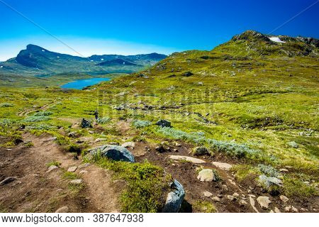 Hiking in amazing Jotunheimen National Park in Norway, Synshorn Mountain