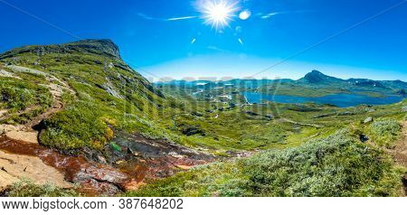 Hiking in amazing Jotunheimen National Park in Norway, Synshorn Mountain