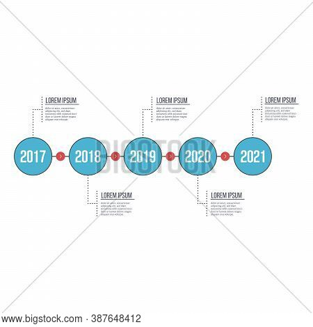Modern Infographics Timeline Template With Circles For 5 Steps And Icons. Can Be Used For Web Design