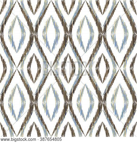 Ikat Ogee Seamless Vector Pattern Illustration. Ethnic Fabric Print Geometric Ikat Pattern. Modern O