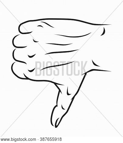 Thumb Down Hand Gesture Vector Illustration In Engraving Linear Style