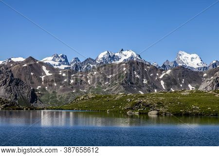 View Of The Ecrins Massif With Barre Des Écrins (4102m) And Mont Pelvoux (3932m) From Snake Lake (24