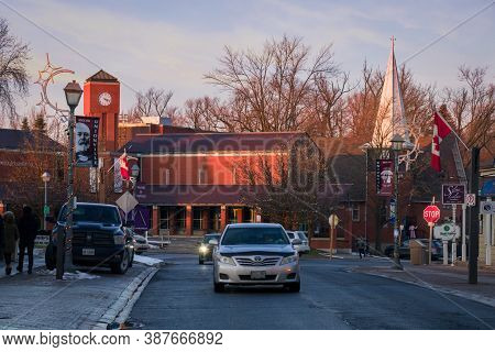 Unionville, Greater Toronto, Canada - 12 22 2019: Sunset View Along Main Street Of The Historic Vill