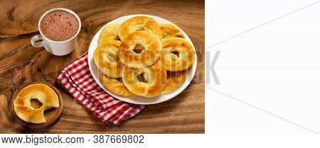 Colombian Pandequeso With Chocolate Hot Drink - Text Space